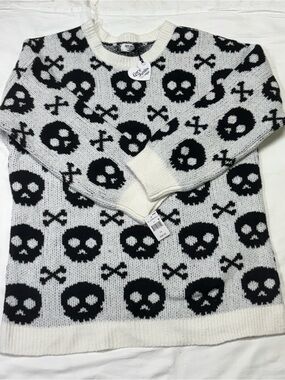 Skull Print Crewneck Sweater - White/Black